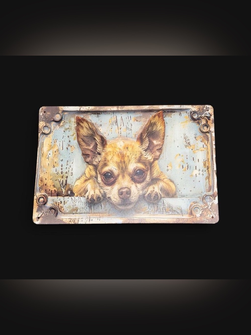 Playful Chihuahua Wall Art Metal Sign in Brown and Cream